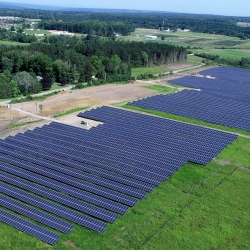Cascadilla Community Solar Farm, as seen from a drone in summer
