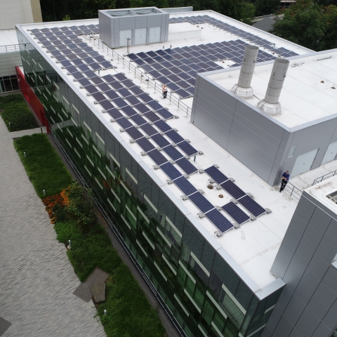 Solar panels on roof of Human Ecology Building