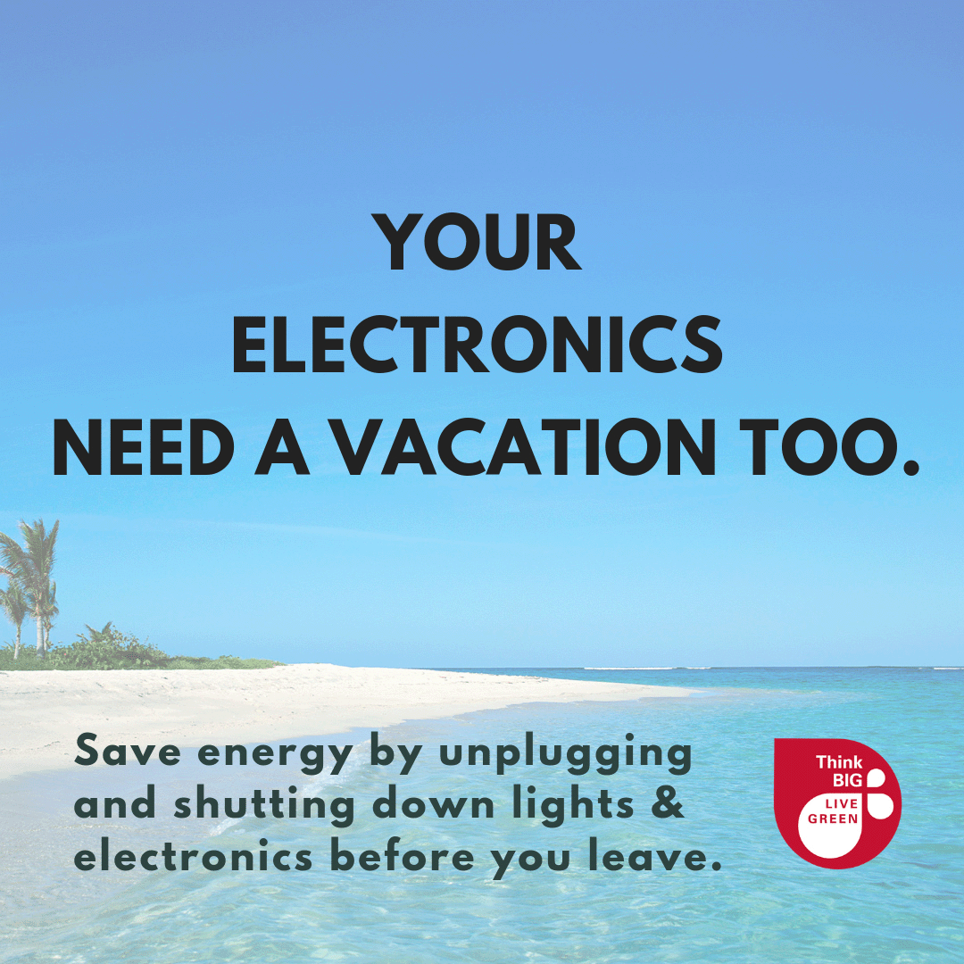 Image of beach with text "your electronics need a vacation too"