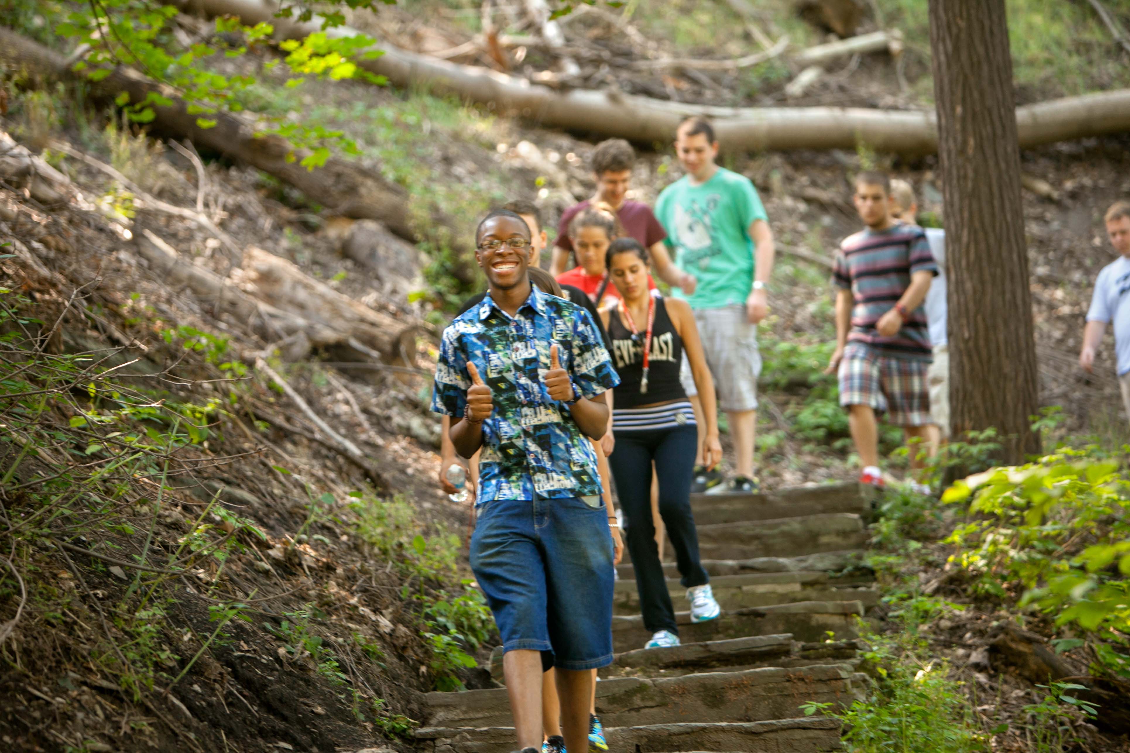 Students enjoy a Fall Creek Gorge hike.