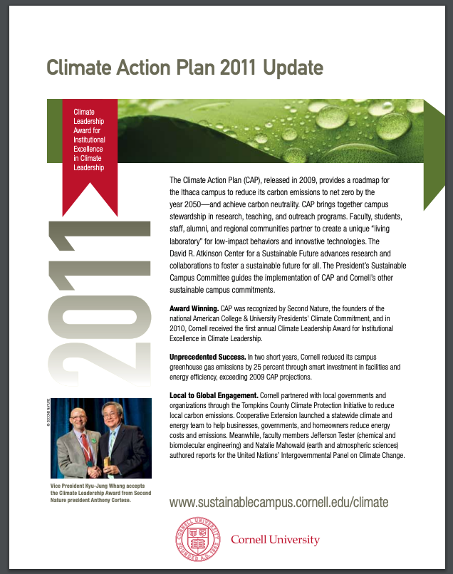 Report cover for the 2011 Cornell CAP update