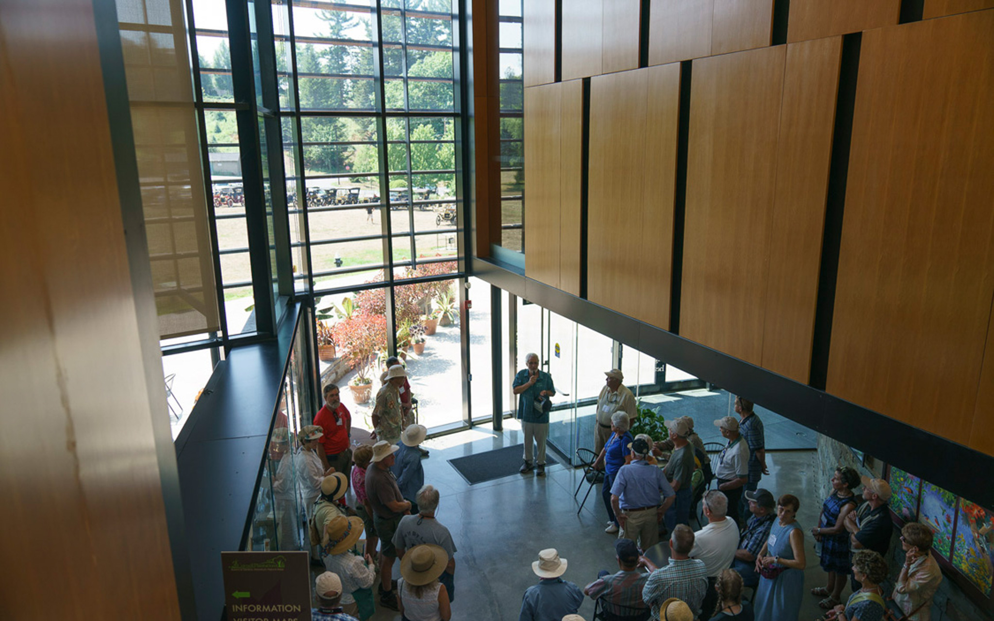 Guests congregate inside the Nevin Center