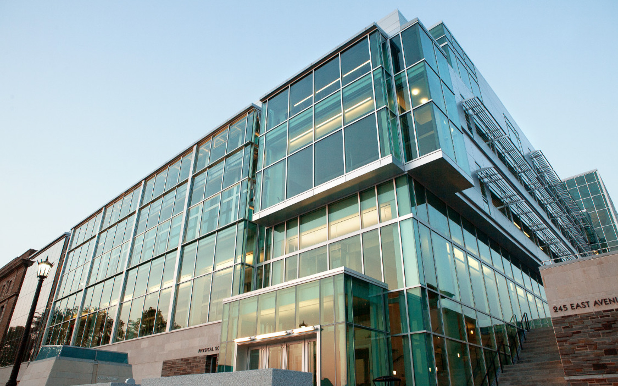 Glass exterior of the Physical Sciences building
