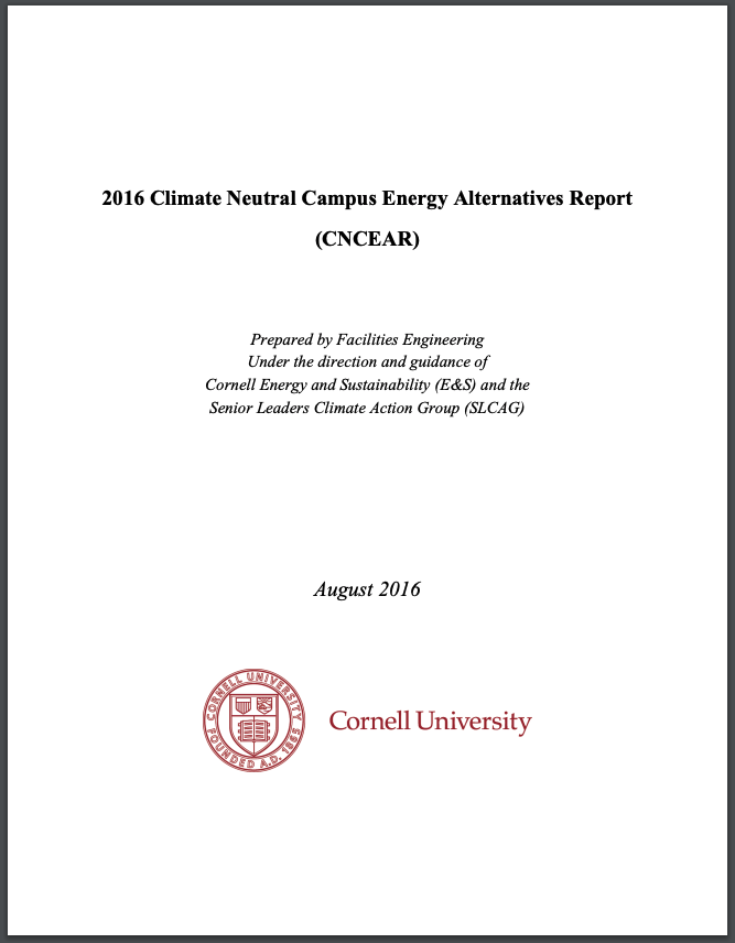 Cover page of PDF report 2016 Climate Neutral Campus Energy Alternatives Report (CNCEAR)