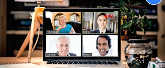 Four virtual conference participants displayed on computer screen