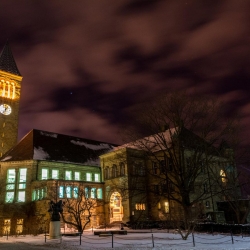 Cornell clock tower at night