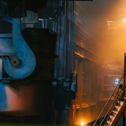 Inside a steel manufacturing plant.