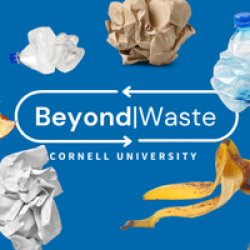 Beyond Waste Cornell University label with waste on the graphic