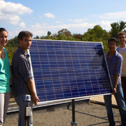 A solar panel from snee hall with students