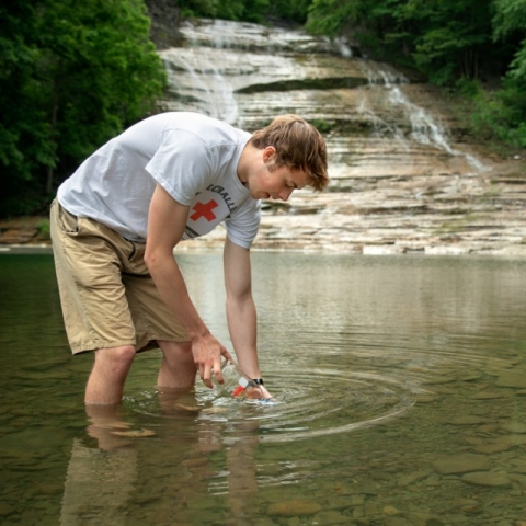 Testing water at Buttermilk Falls