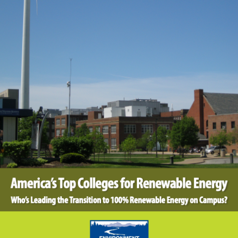 Environment America report cover: America’s Top Colleges for Renewable Energy