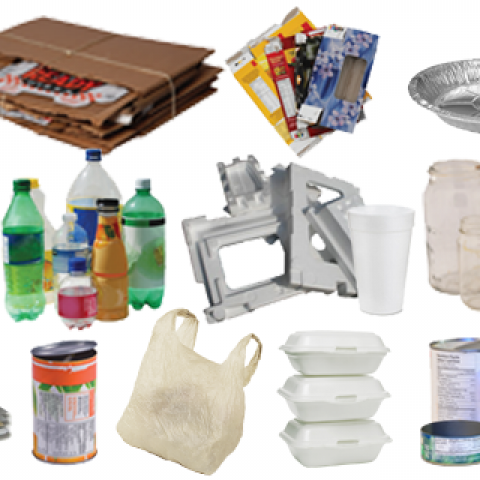 Mixed recyclable goods sorted by plastic type