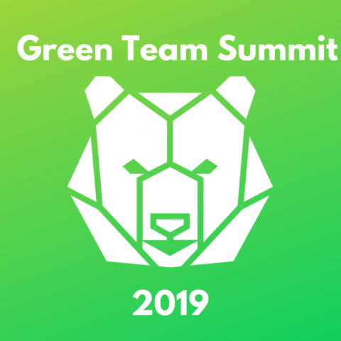 Green Team Summit 2019 with white bear on a green background