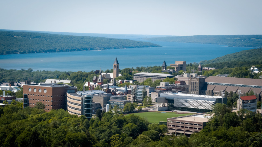 View of campus with Cayuga lake in the background