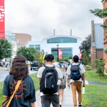 Students walking toward Duffield Hall