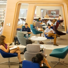 Students lounge and study in the Mariott Learning Center.