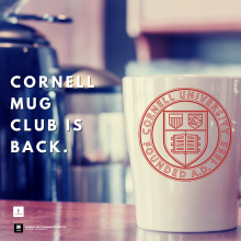 Mug of coffee with Cornell logo
