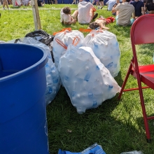 Bags of plastic water bottles
