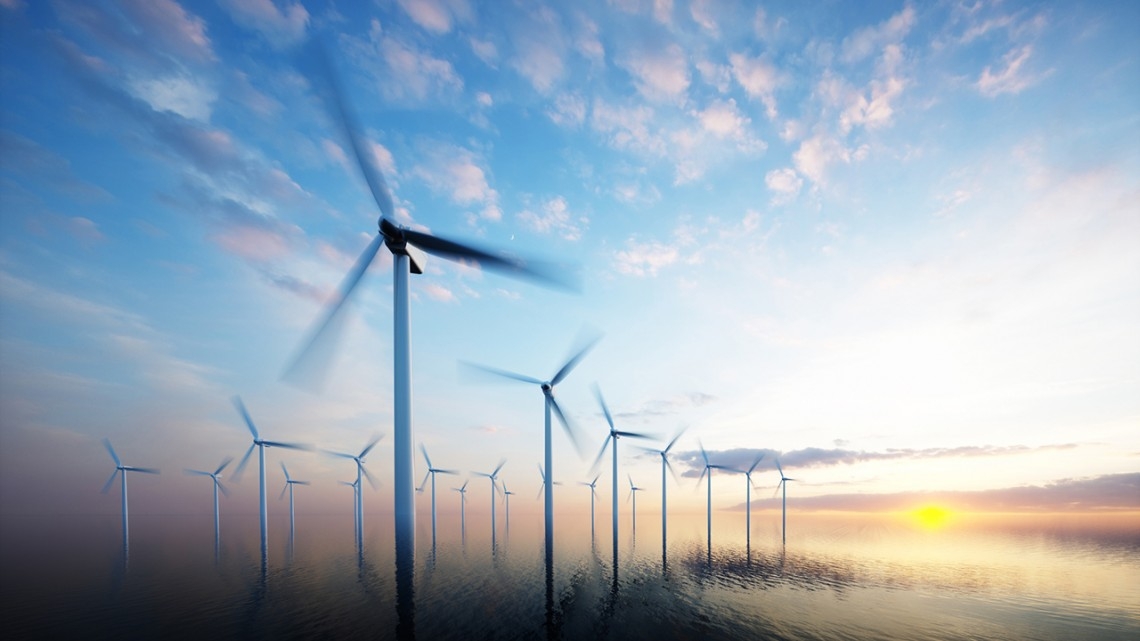 wind turbines in the ocean