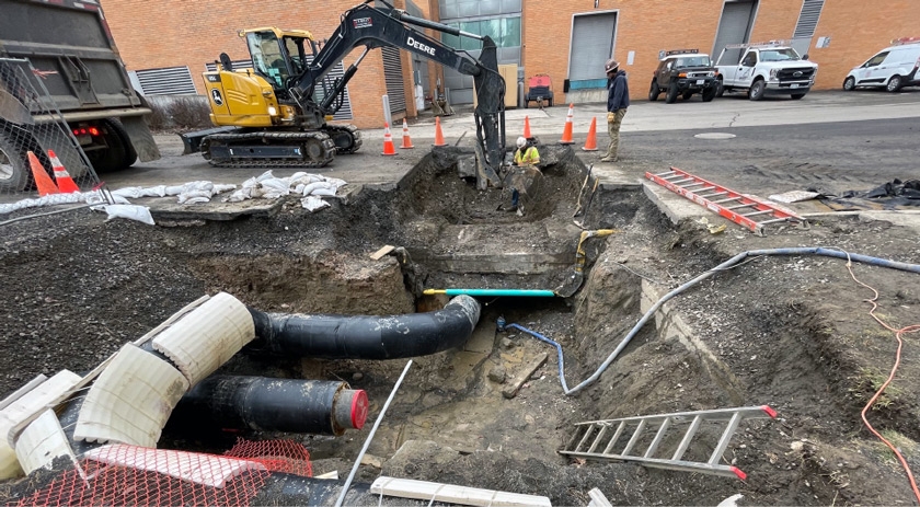 Dug up pipe on campus