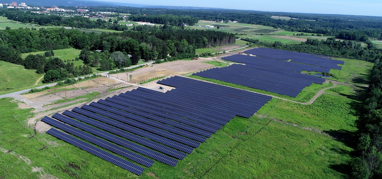 Drone image of the Cascadilla Community Farm solar panels