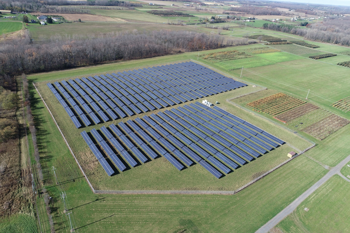 Drone image of Sutton Road Solar Farm panels