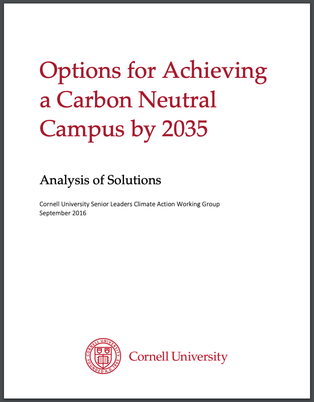 Cover page of the Options for a Carbon Neutral Campus Report, 2016