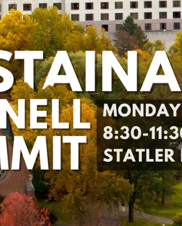 Cornell campus view of Statler plus